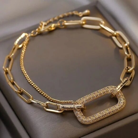 Rhinestone Paperclip Multilayer Bracelet - Picture 4 of 8